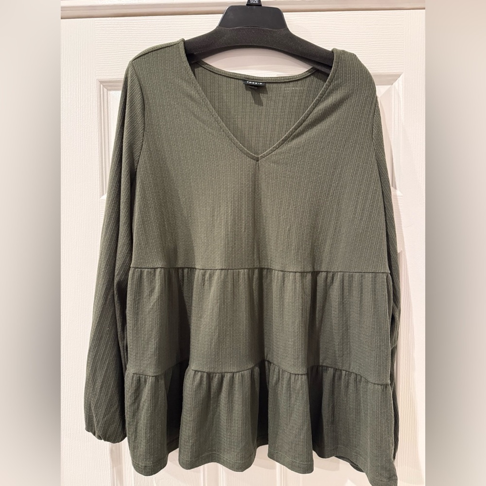 Torrid Olive Tiered V-Neck Top